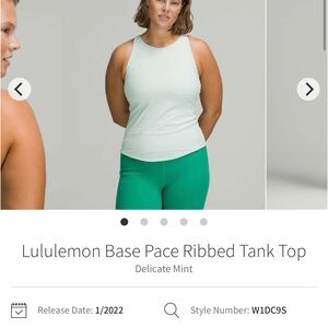 lululemon Base Pace Ribbed Tank Top- Delicate Mint
